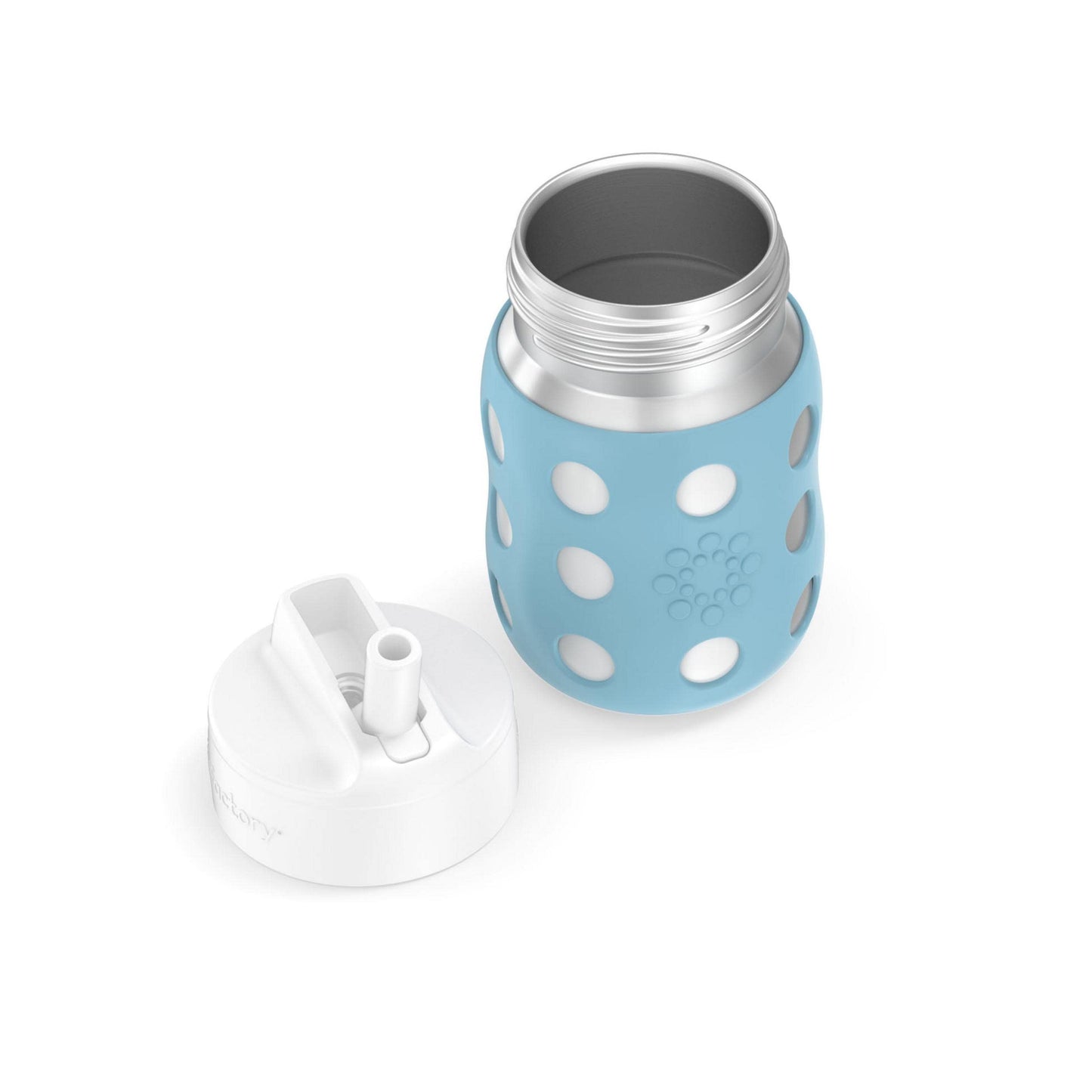 Lifefactory 8-Ounce Stainless-Steel Vacuum-Insulated Wide-Neck Baby Bottle With Straw Cap, Denim (Ls2241Wde4)
