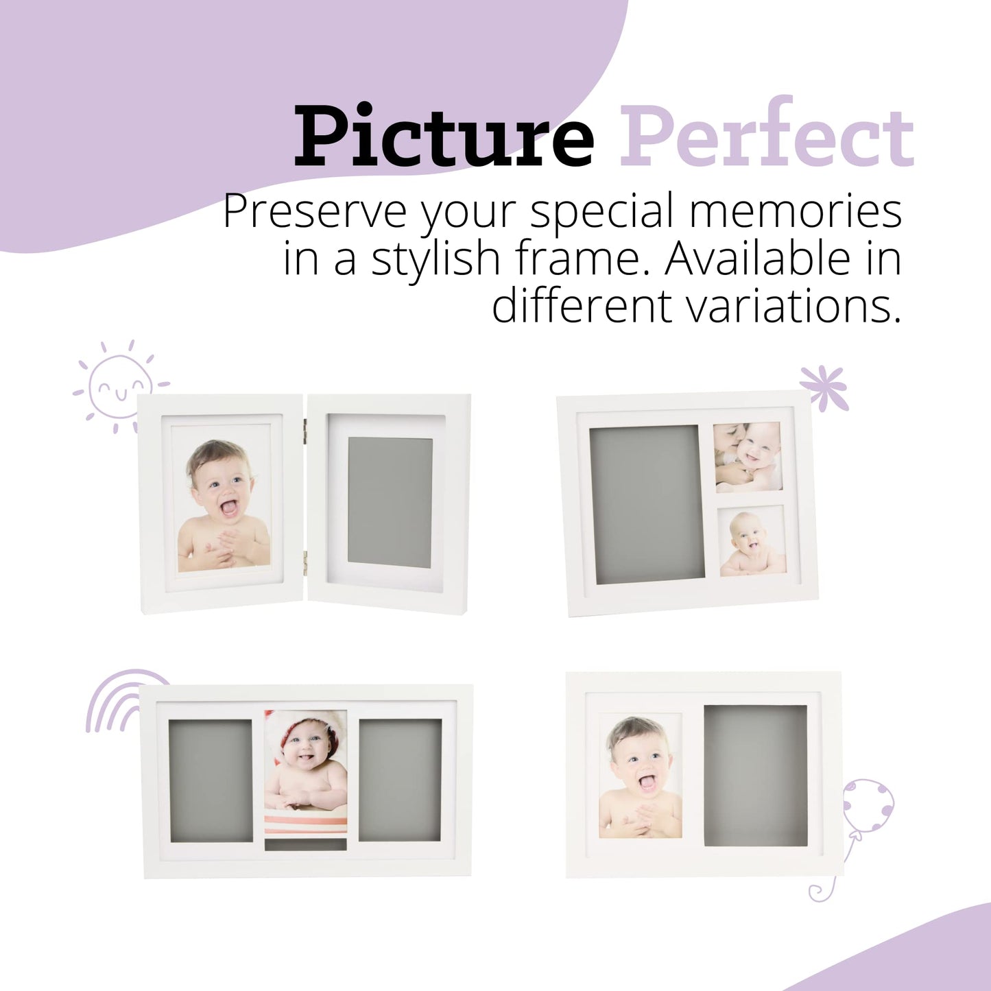 Plushible Baby Hand and Footprint Kit, White Frame with 2 Prints - Baby Picture Frame & Registry Keepsake, Personalized Casting