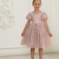 2Bunnies Girl Paisley Lace Back A-Line Tutu Tulle Party Flower Girl Dress (All Lace Flutter Sleeve Knee-Dusty Pink, 7/8)