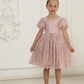 2Bunnies Girl Paisley Lace Back A-Line Tutu Tulle Party Flower Girl Dress (All Lace Flutter Sleeve Knee-Dusty Pink, 3T)