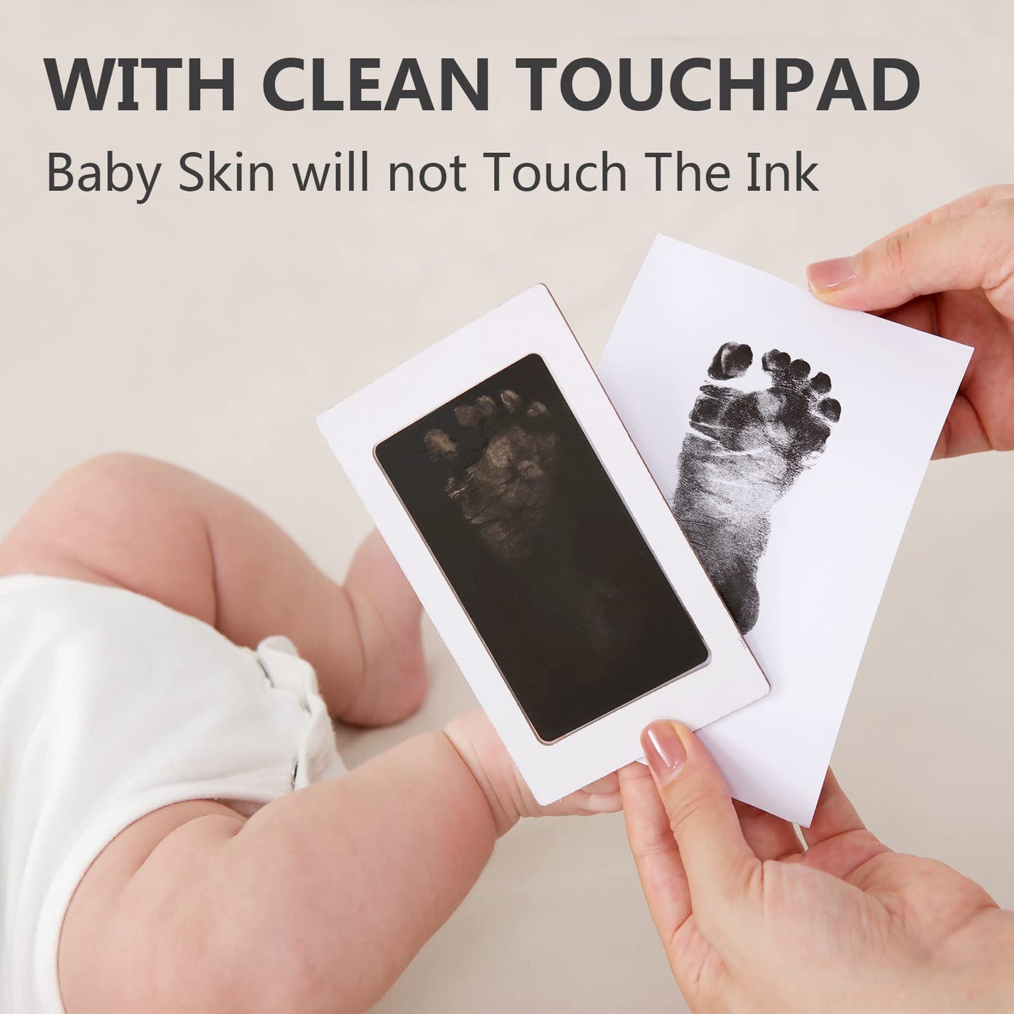 Pewingo Baby Hand And Footprint Kit,Inkless Baby Handprint Kit With 2 Safe Clean-Touch Ink Pads And A Wooden Baby Picture Frame