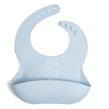 Be A Heart Adjustable Waterproof Bib, Silicone Feeding Bib, Catholic Meal Prayer (Powder Blue)