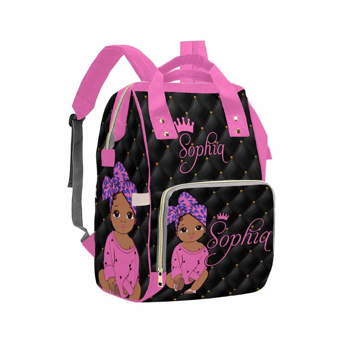 Artsadd Custom Name Diaper Bag Mommy Nappy Bags, Personalized Pink Crown Dots Handbags Large Capacity Multi-Function Nursing Bag