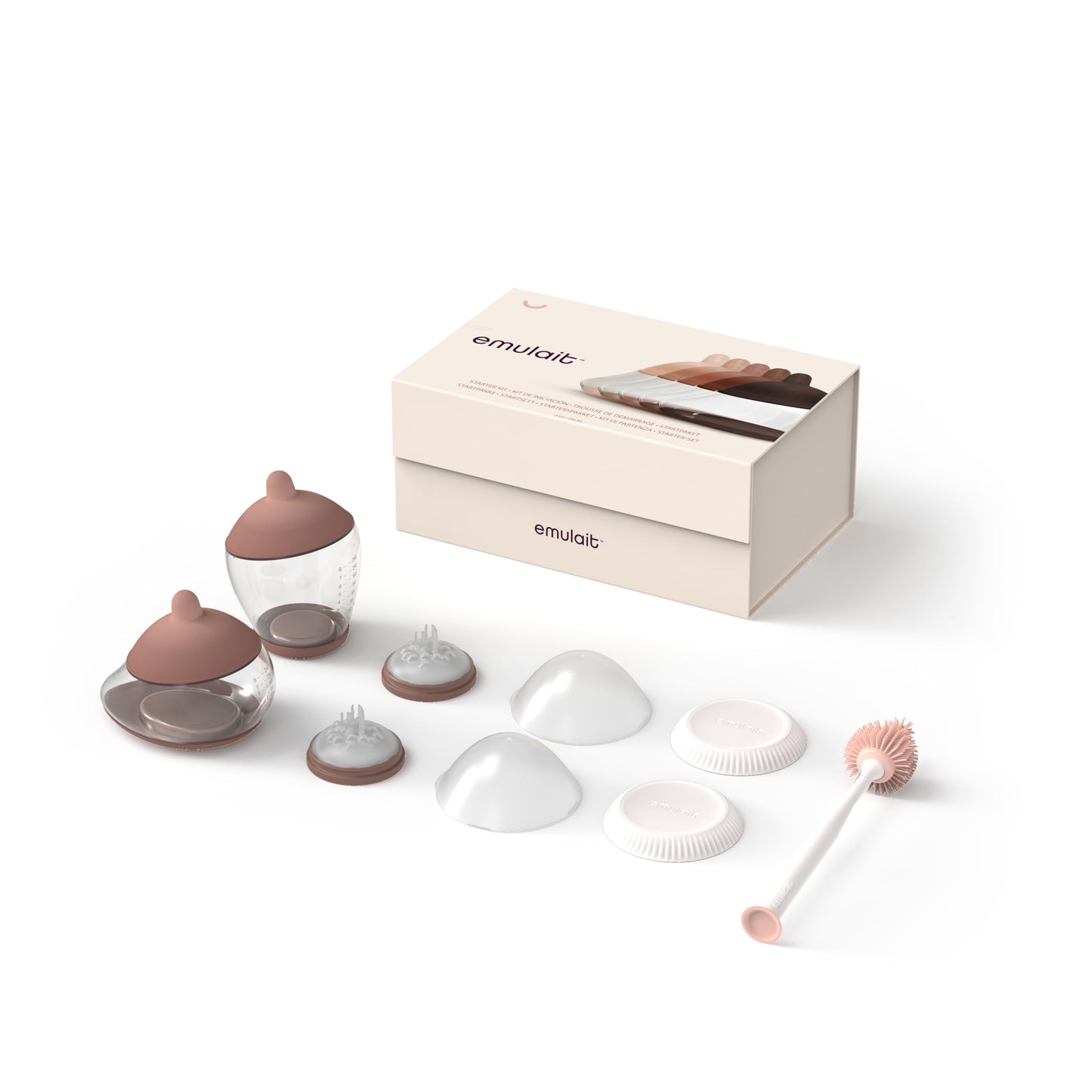 Emulait Baby Bottle Starter Kit Includes 2 Bottles 2 Nipples 2 Caps 2 Lids 2 Responsive Flow Valves, Cleaning Brush - Light - Sh
