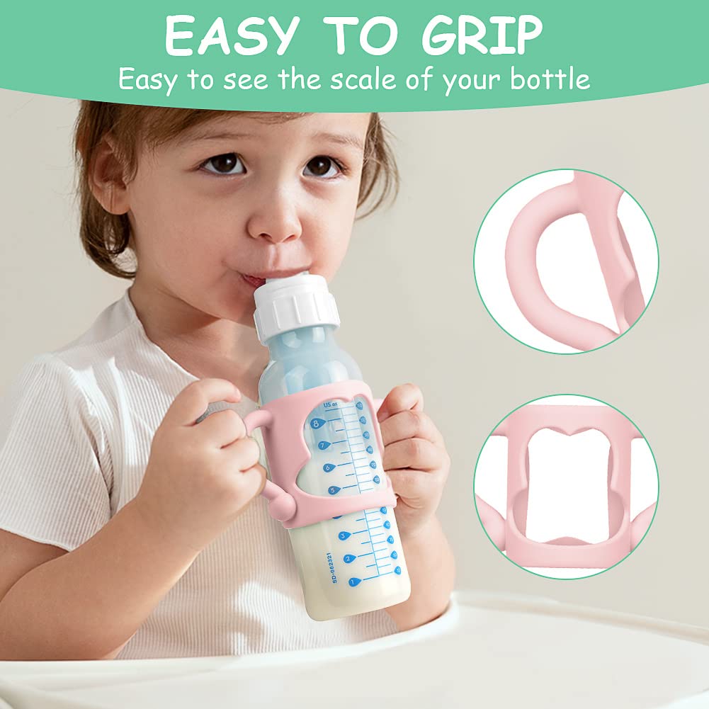 Dr Brown'S Silicone Bottle Handles - 2Pcs Easy Grip Handles For Narrow Bottles, Lightweight & Easy To Carry (Pink/Orange)