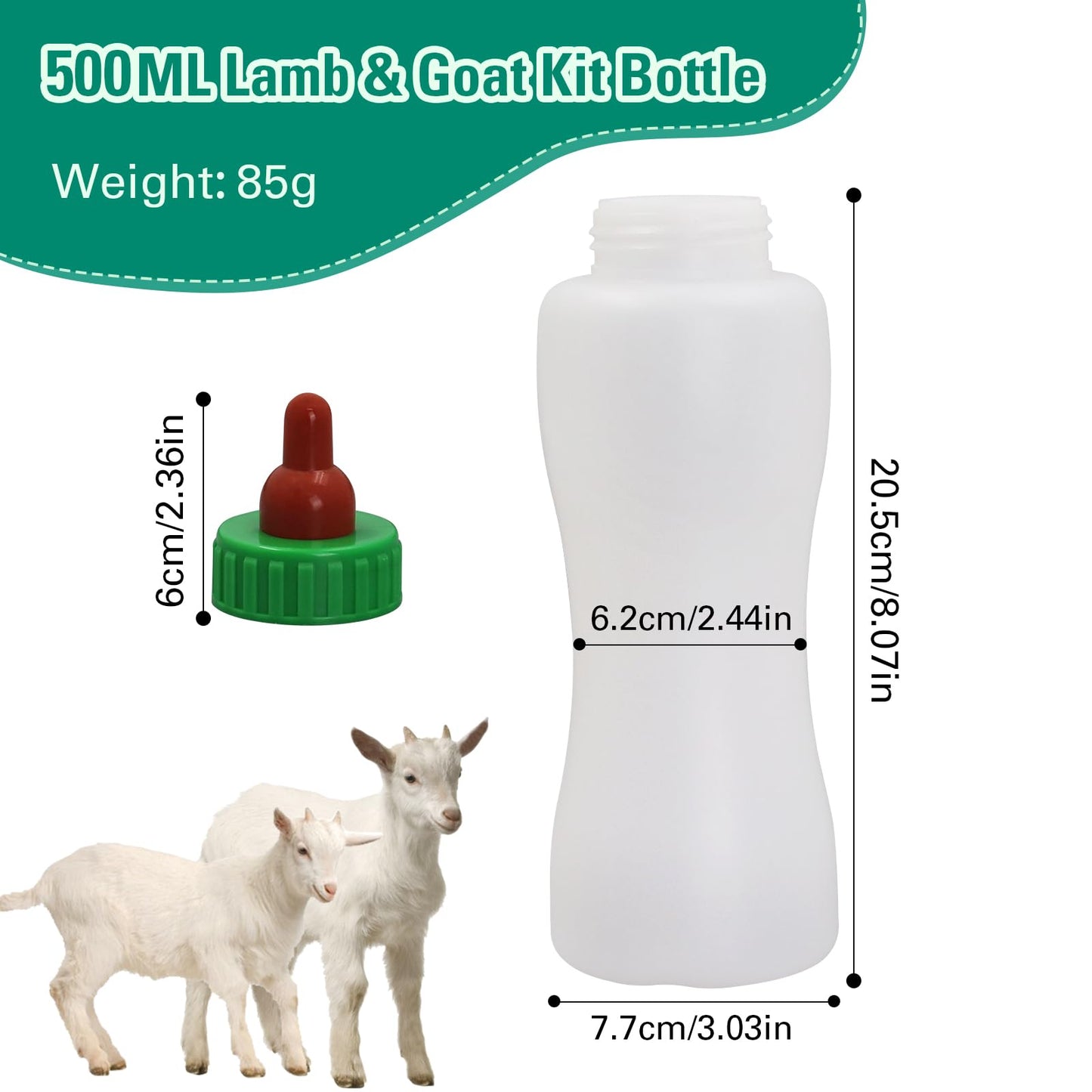 Lamb&Goat Feeding Bottle,500Ml Lamb Nipple And Bottle Set,Reusable Nursing Bottle Kit With Rubber Nipple,Small Animal Care Milk
