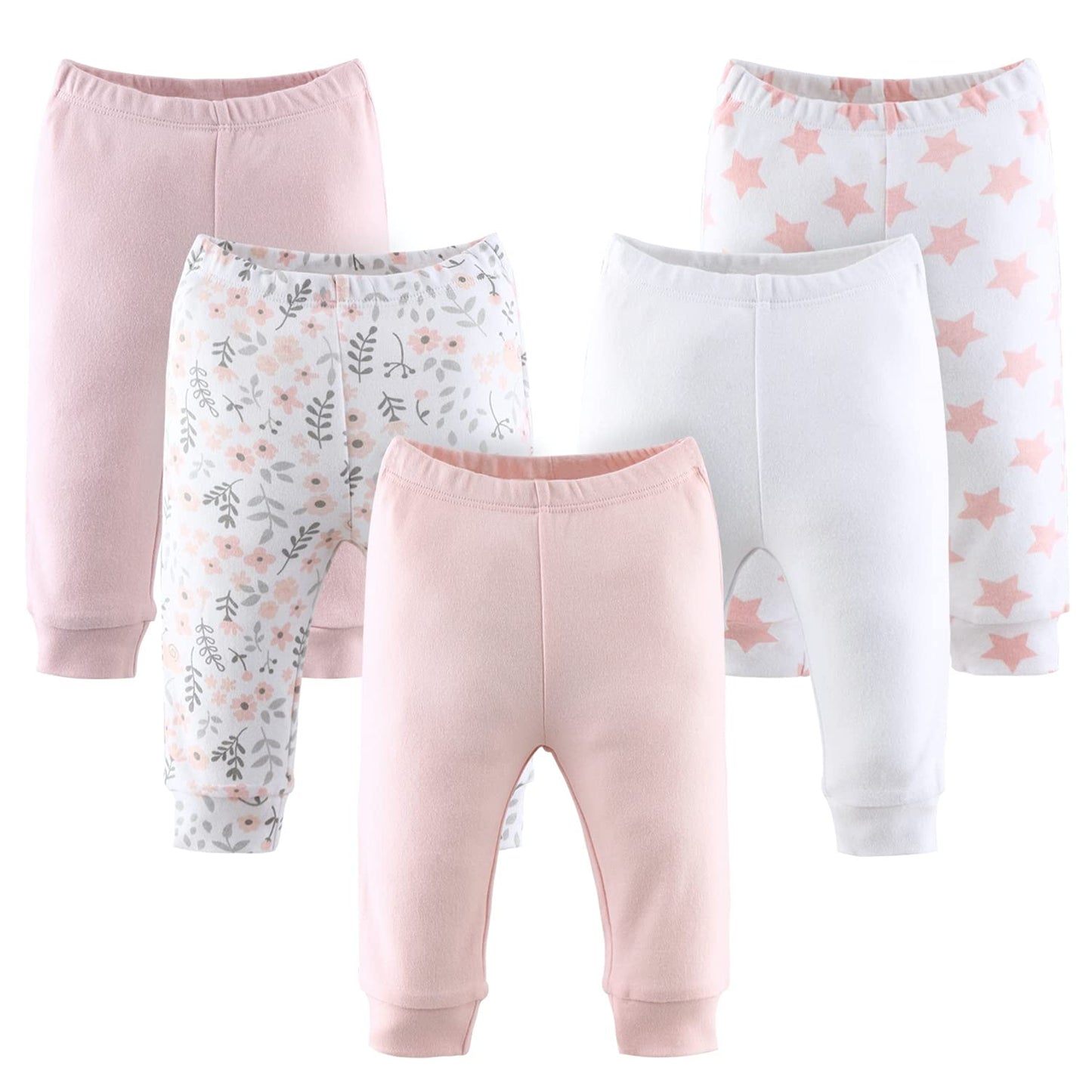 The Peanutshell 5 Pack Baby Girl Pants Set - 100% Cotton Toddler Pants For Girls, 0-3 Months Clothes For Toddlers And Babies - F