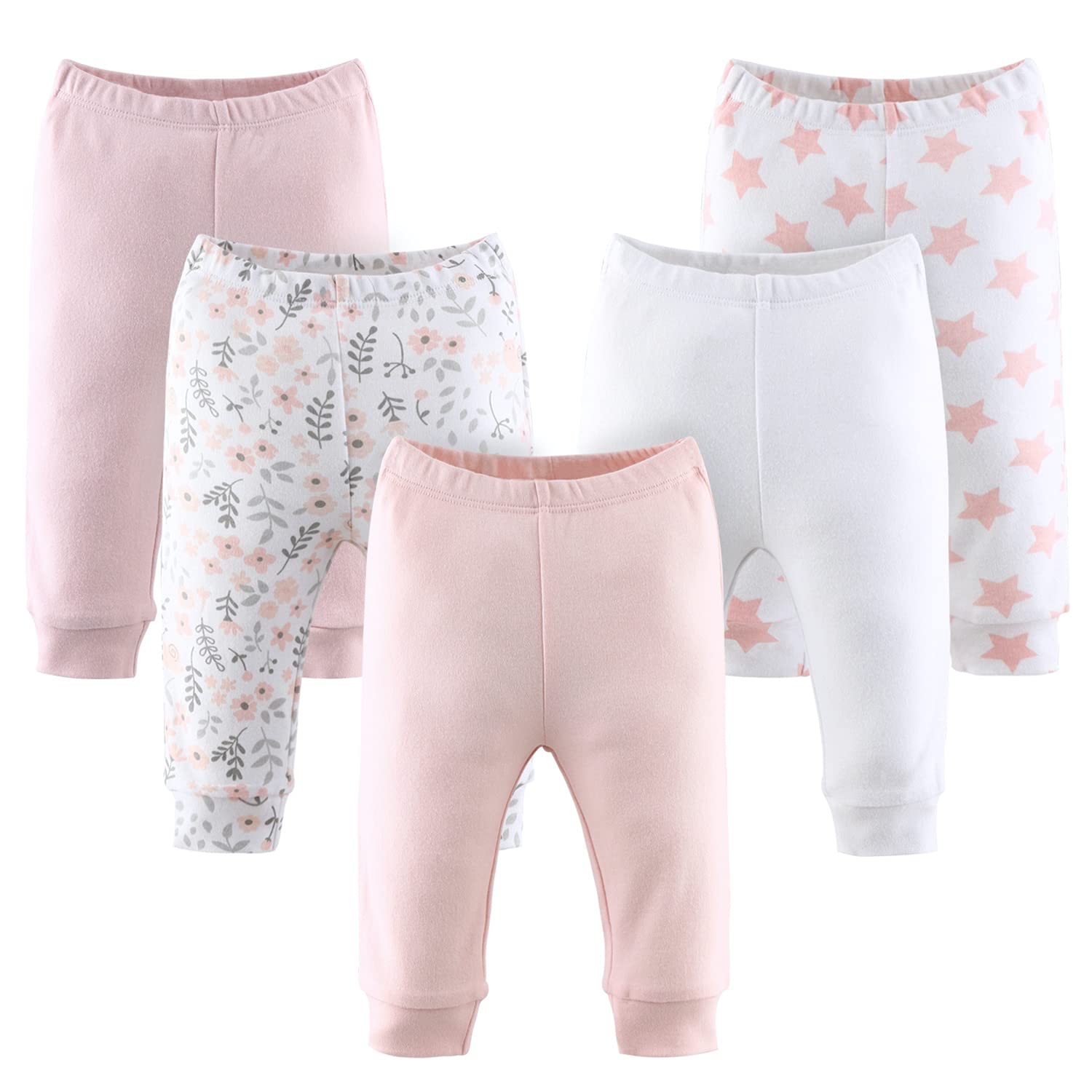 The Peanutshell 5 Pack Baby Girl Pants Set - 100% Cotton Toddler Pants For Girls, 3-6 Months Clothes For Toddlers And Babies - F