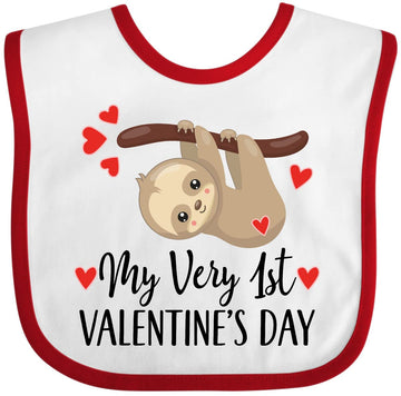 Inktastic My First Valentines Day Baby Sloth Baby Bib White And Red 39C36