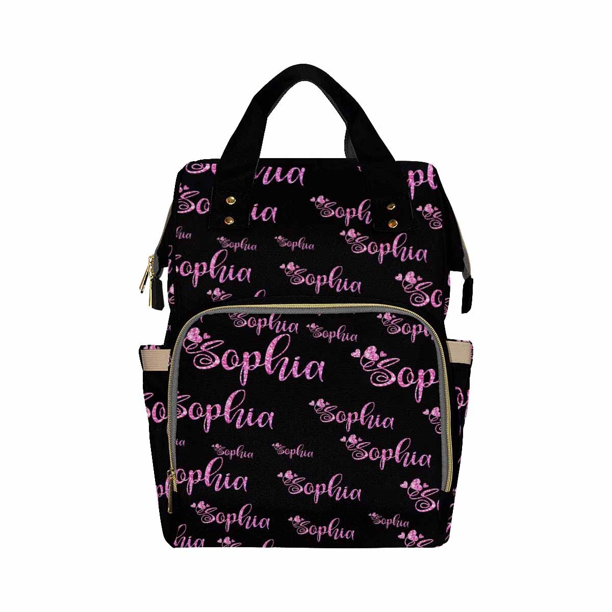 Artsadd Custom Name Diaper Bag For Mom, Personalized Pink Glitter Monogram Backpack With Stroller Straps Large Travel Shoulder B