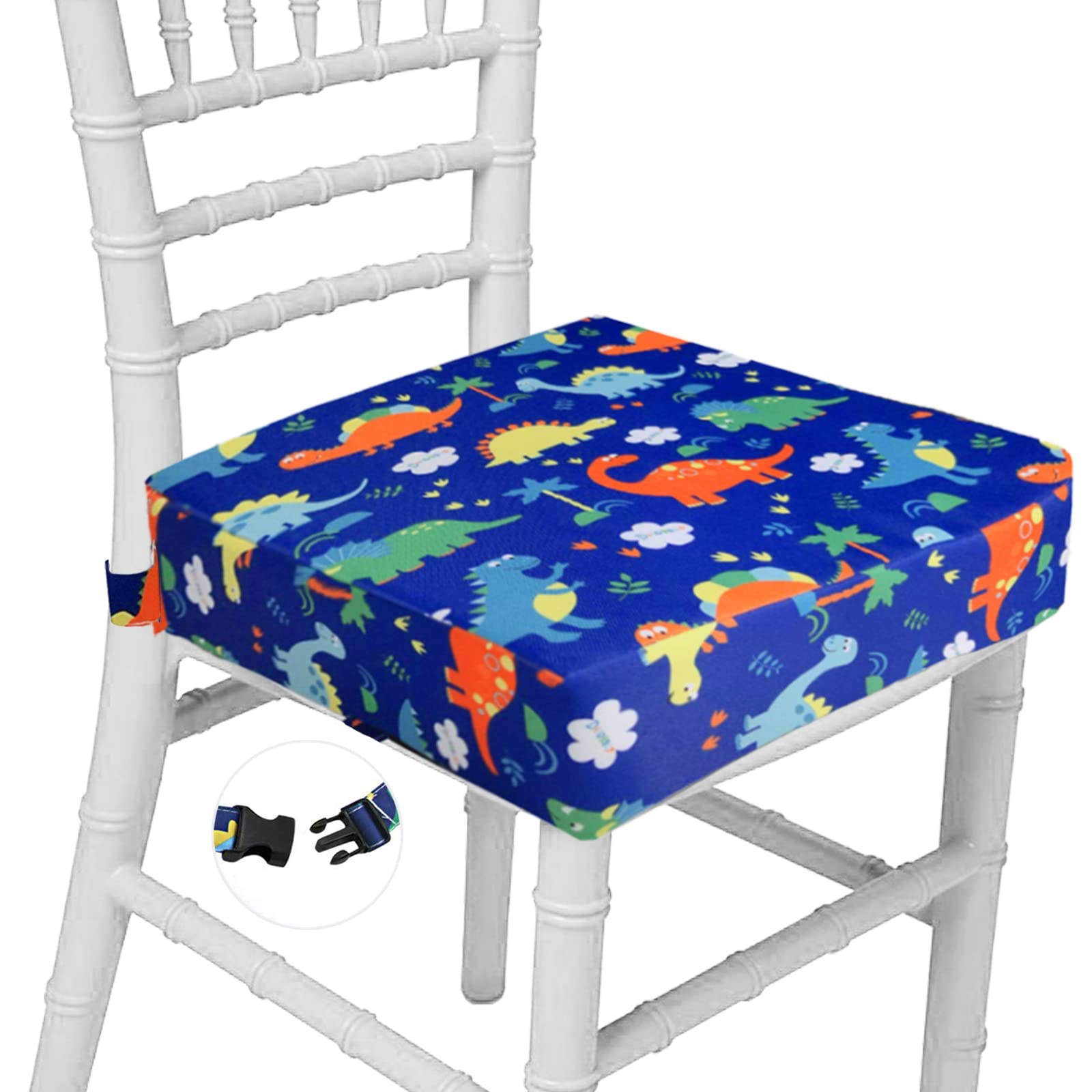 Taeku Booster Seat For Dining Table, Portable Kids Toddler Booster Chair Increasing Cushion Cartoon Seat Pad With 2 Safety Buckl