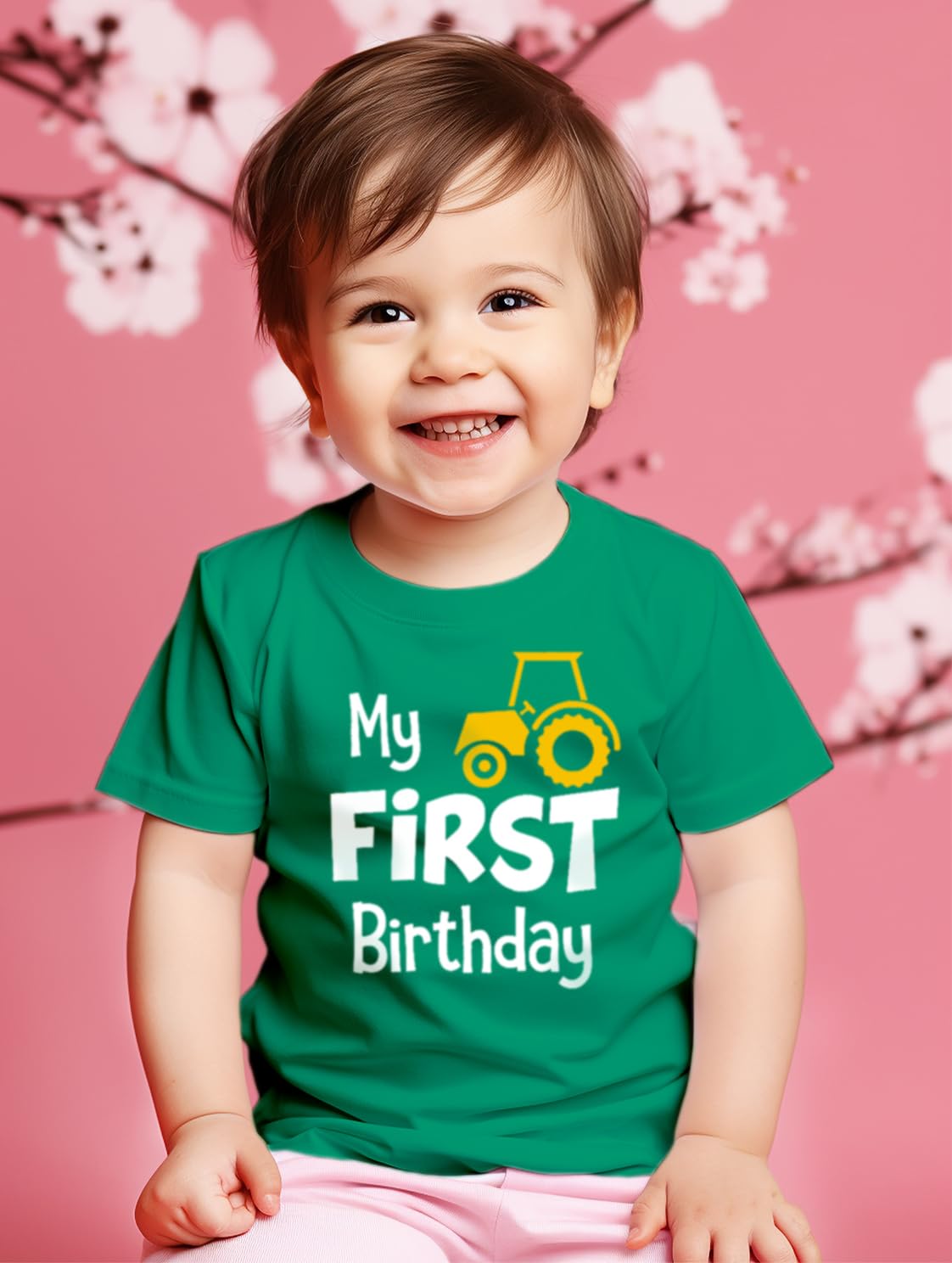 First Birthday Boy Outfit My 1St Tractor Shirt Construction One Year Old Gifts (Green, 12 Months)