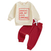 Baby Boy Fall Clothes Set Long Sleeve Letter Print Sweatshirt Pants Valentines Day Outfits 6 12 18 24 Months 2T (Snacks Khaki, 6