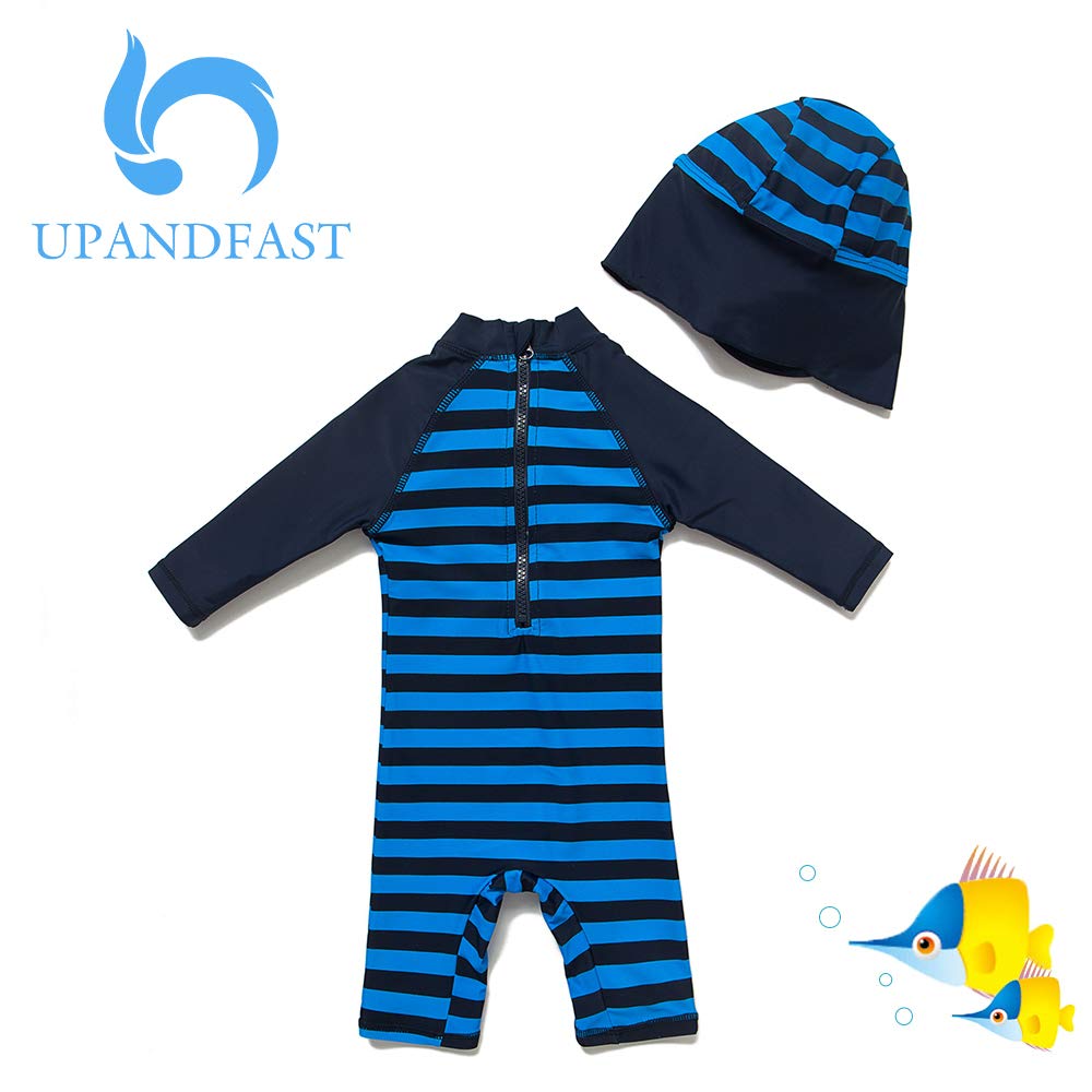 Upandfast Baby Boy 3/4 Sleeve Rashguard Baby Beach One-Piece Swimsuit (Navy, 9-12 Months)