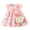 Bold N Elegant BabyGirls Cute Sleeveless Cotton Floral Print Party KneeLength Dress Frock With Bag Purse For Infant Toddler (1