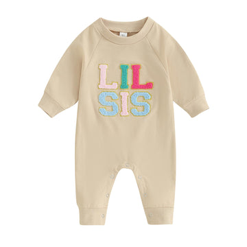 Visgogo Infant Baby Girls Big Lil Sis Matching Set Sweatshirt Romper Letter Embroidery Sweater Toddler Clothes (B-Apricot Lil Si