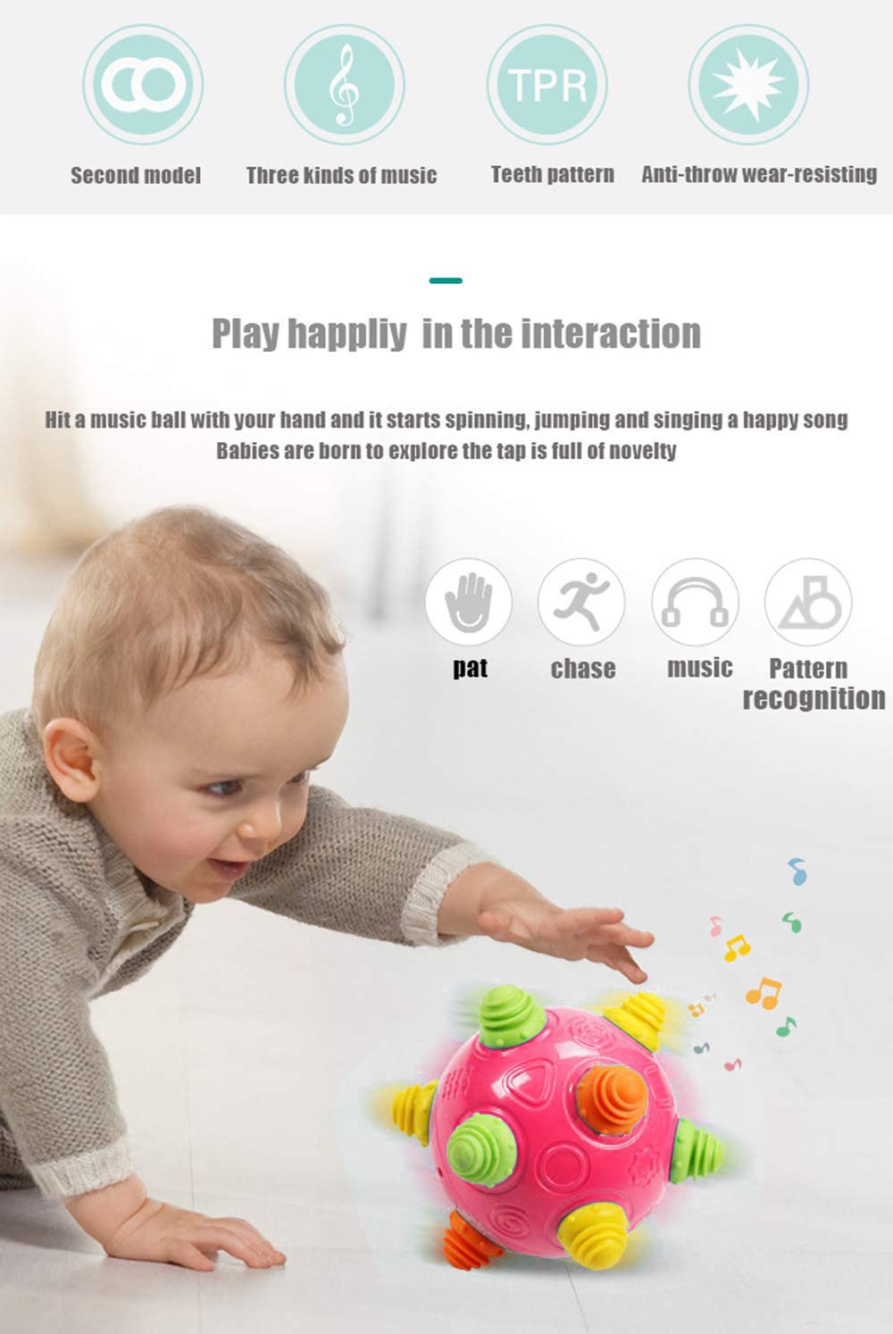 YMDLY Toys Toddler Baby Bouncing Sensory Ball - Sturdy Durable Crawling Ball Toy Fun Learning Ball Toy Two Modes Baby Music Ball