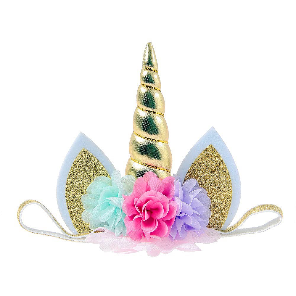 Nishine Baby Elastic Glitter Unicorn Horn Headband Children Unicorn Party Supplies Cosplay Gift (Chiffon-Gold)