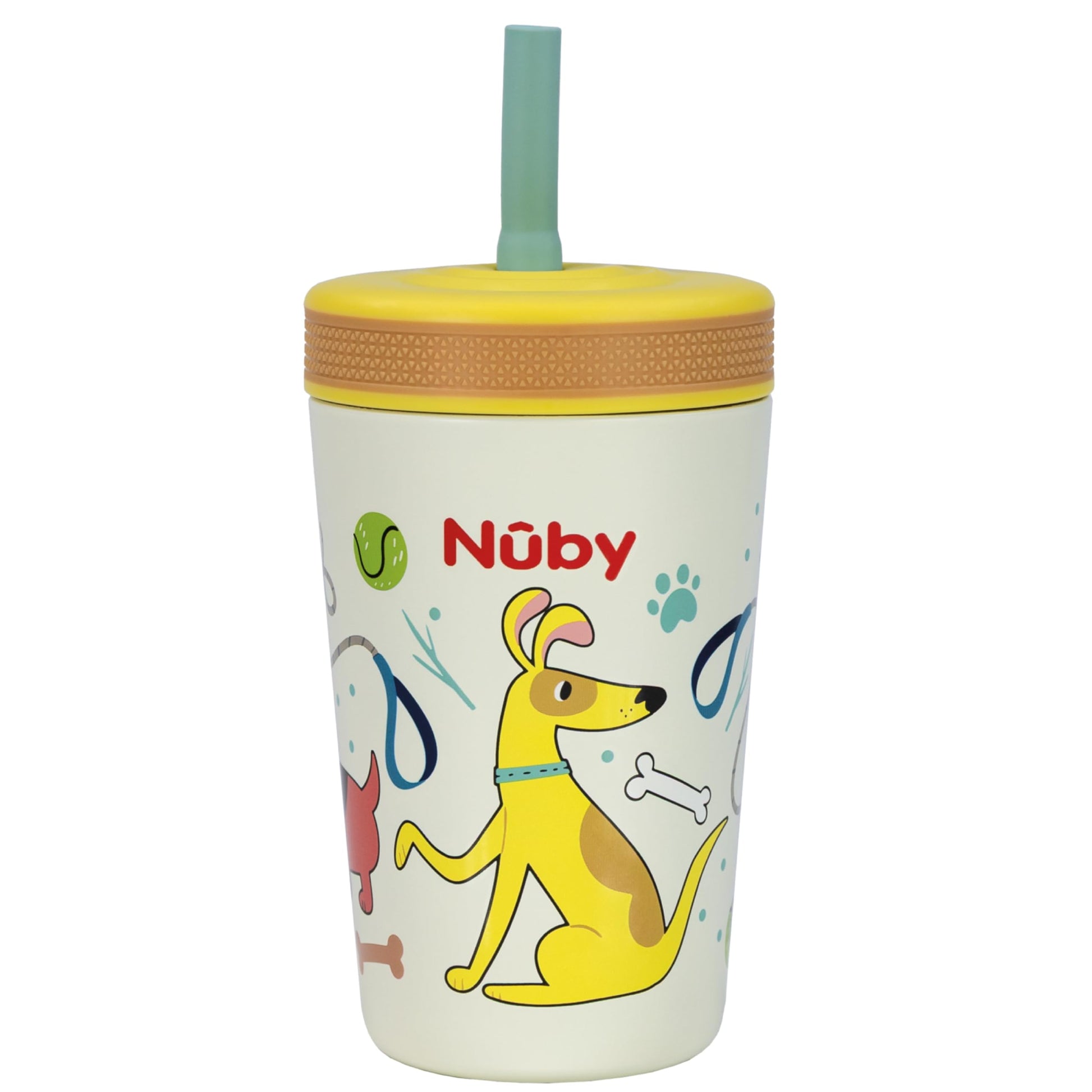 Nuby Thirsty Kids Insulated Toddler Cup with Silicone Flexstraw - 12 oz - Stainless Steel and Leak-Resistant - 18+ Months - Dogs
