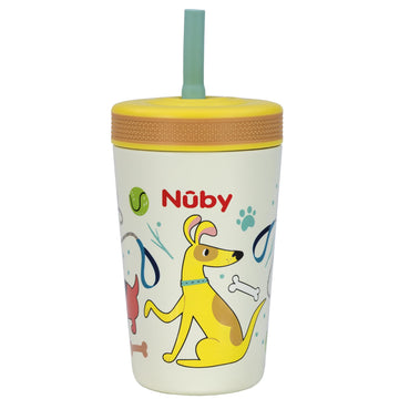Nuby Thirsty Kids Insulated Toddler Cup with Silicone Flexstraw - 12 oz - Stainless Steel and Leak-Resistant - 18+ Months - Dogs