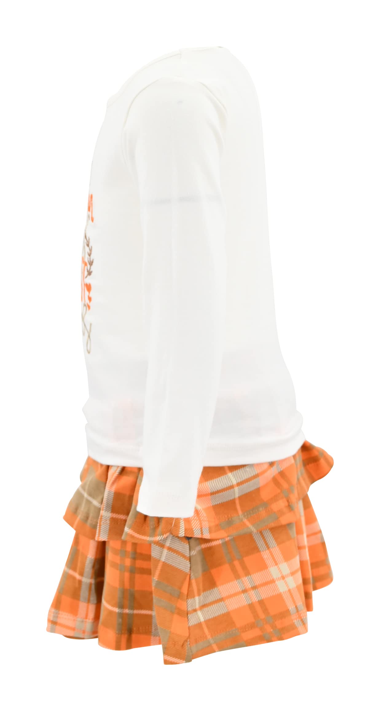 Unique Baby Girls Pumpkin Kisses Plaid 2 Piece Fall Thanksgiving Skirt Set (3T)