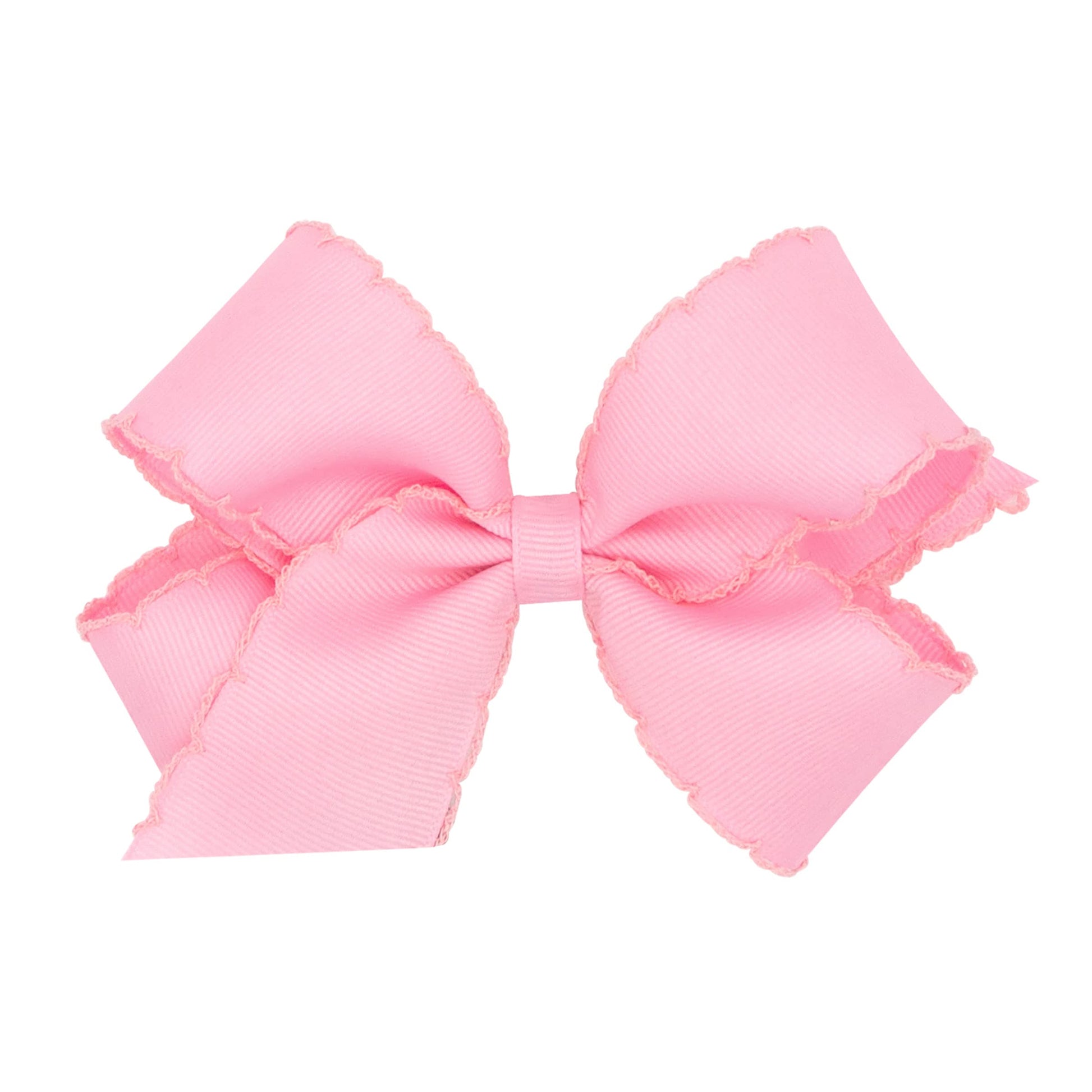 Wee Ones Girls Classic Grosgrain Moonstitch Edge Hair Bow, No-Slip Hair Clip, Handmade, Pearl, Medium