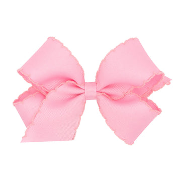 Wee Ones Girls Classic Grosgrain Moonstitch Edge Hair Bow, No-Slip Hair Clip, Handmade, Pearl, Medium