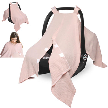 Boryokun Muslin Car Seat Cover For Babies, Multi-Use Nursing Cover, Breathable Infant Car Seat Canopy For Newborn (Pink)
