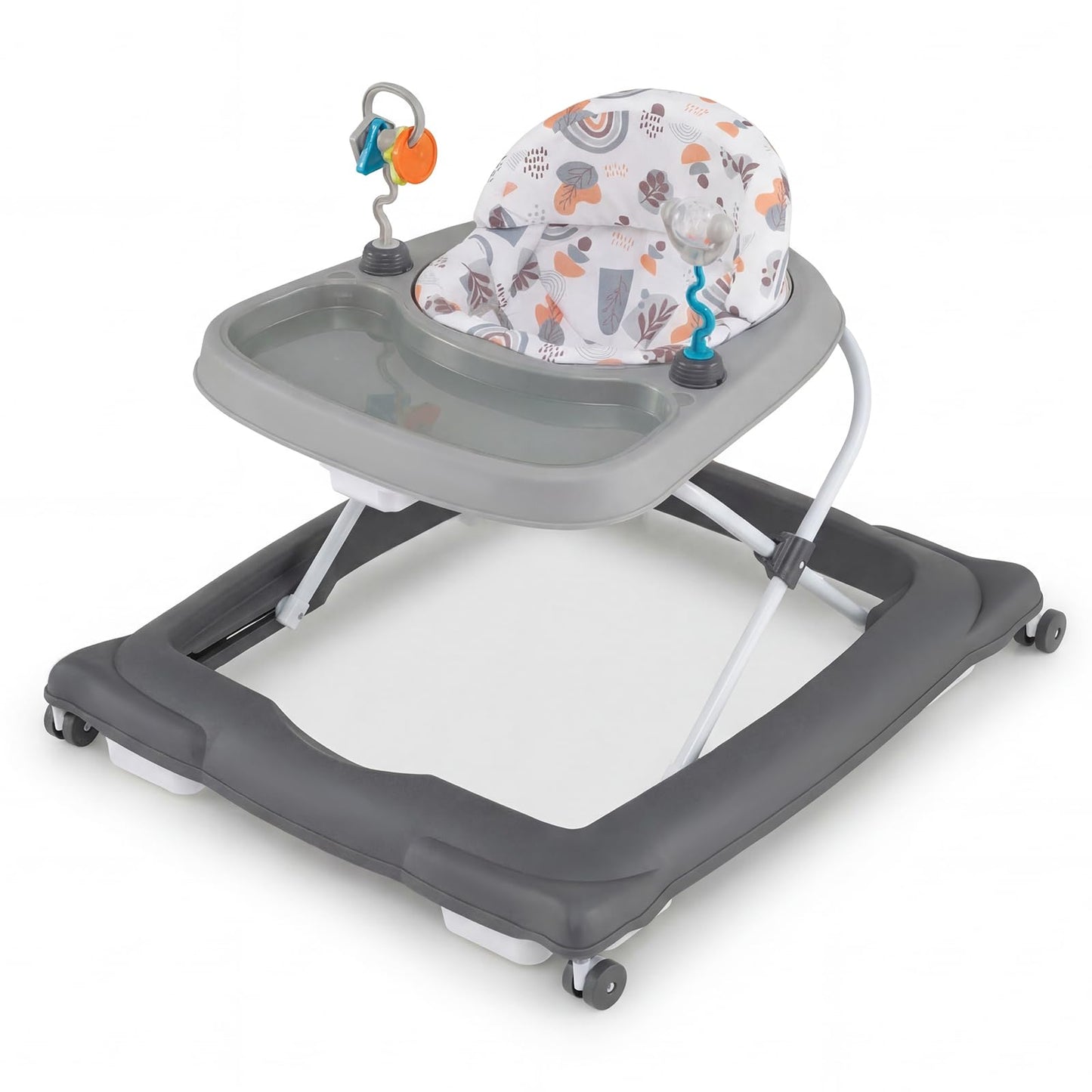 BABY JOY Baby Walker, Foldable Activity Walker with Adjustable Height, Large Tray & Removable Toys, Baby Walker with Wheels for 