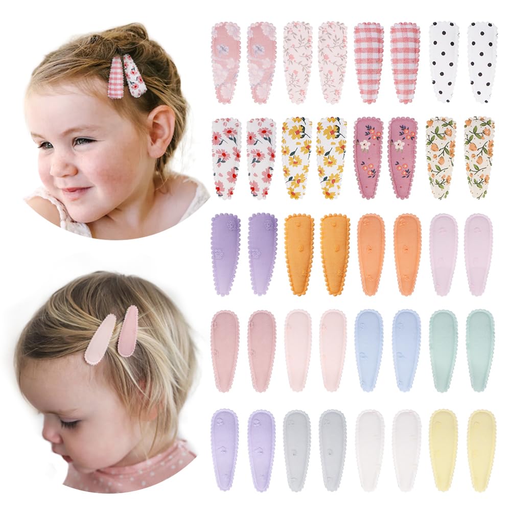40 Pcs Girl Hair Clips Floral Print Toddler Hair Clips Non Slip Wrapped Snap Hairpins For Kids Barrettes Hair Accessories For Ba