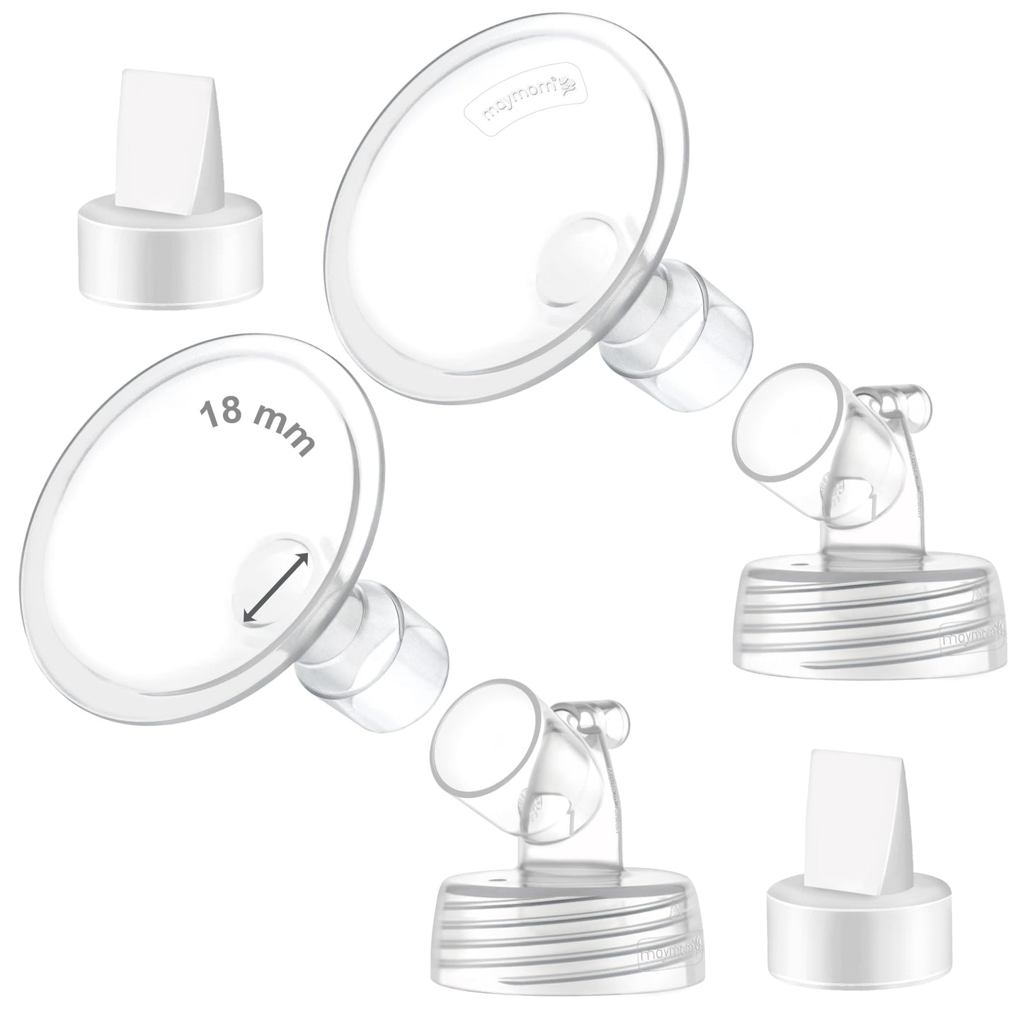 2X 18 Mm Maymom Two-Piece Wide Neck Pump Parts Compatible With Spectra S1,Spectra S2 Pumps And 2 Valves; Incl Wide Mouth Flanges