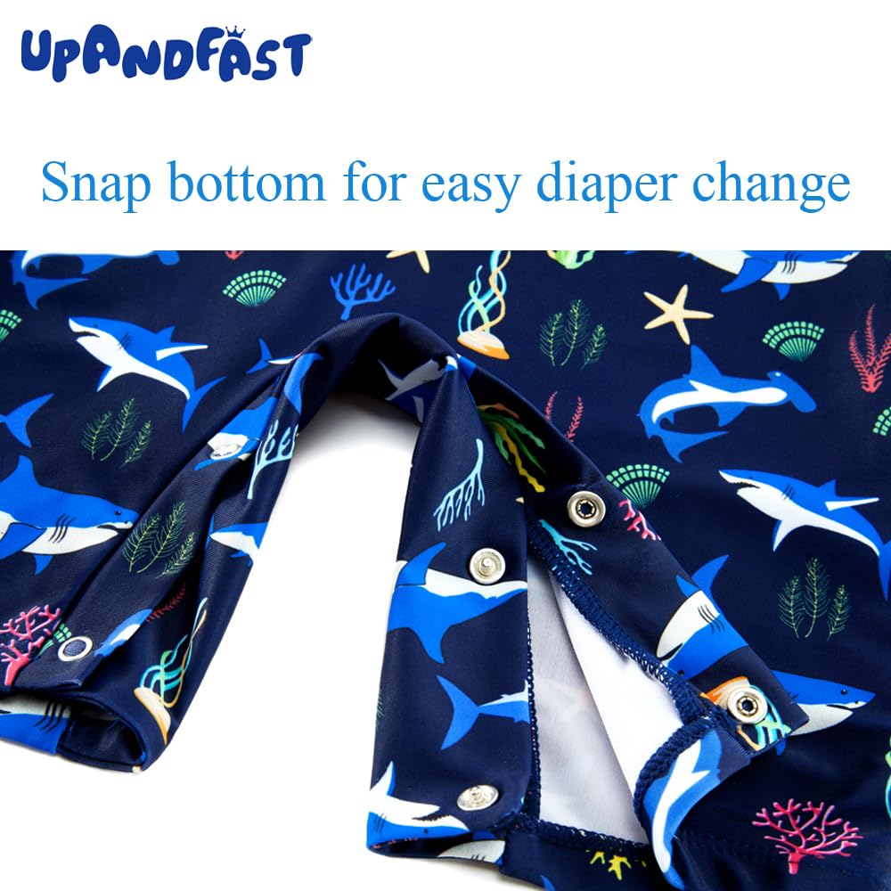Upandfast Baby Boy Long Sleeve Swimwear Baby Beach One Piece Swimsuit With Snap Bottom (Navy, 9-12 Months)