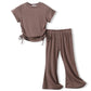 ACESTAR Toddler Baby Girls Clothes Set 2 Piece Summer Outfits Solid Short Sleeve T-Shirts Tee & Flared Pants Sets Toddler Bell-b