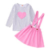 Toddler Baby Girls Valentine'S Day Outfits Long Sleeve Dot Heart Shirt Top Red Suspender Skirt Clothes Set(Pink, 3-4T(100))