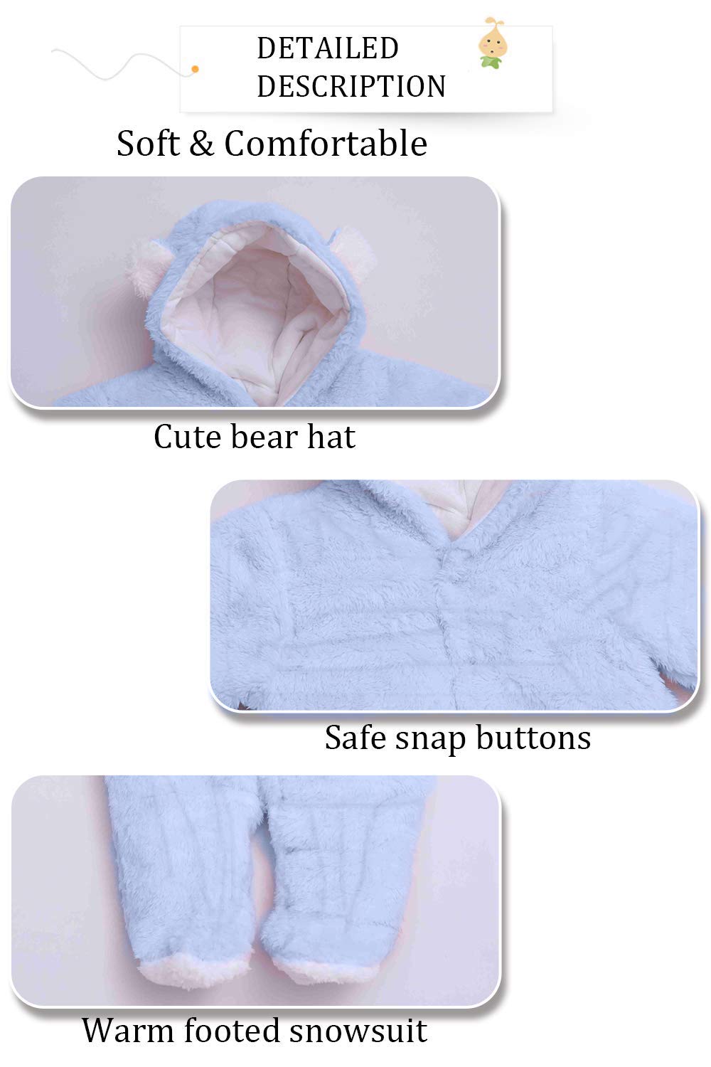 XMWEALTHY Baby Clothes Winter Coats Unisex Newborn Cute Jumpsuit Romper Coats Outfits Registry for Baby Light Blue L