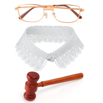 Yewong Judge Costume Accessory Judge Choker Blouse Collar Wooden Judge Gavel with Costume Eyeglasses for Halloween Judge Cosplay