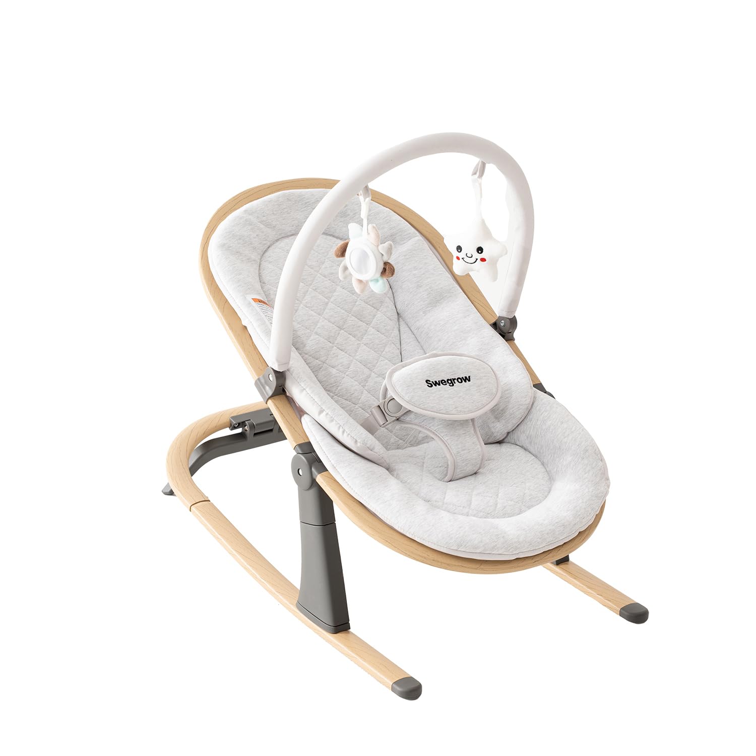 Swegrow 2-in-1 Baby Bouncer, Portable Newborn Bouncer Seat with 3 Adjustable Heights, Rocker and Stationary Options, Infant Rock