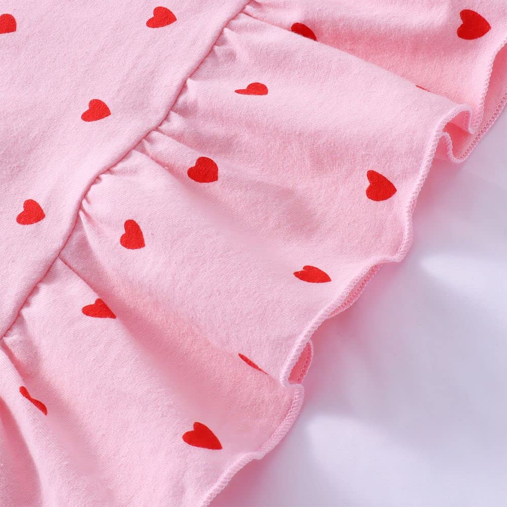 Gliglittr Toddler Baby Girls Clothes Set Valentine'S Day Heart Print Long Sleeve Ruffle T-Shirt+Pants Kids 2Pcs Outfits (Pink, 2