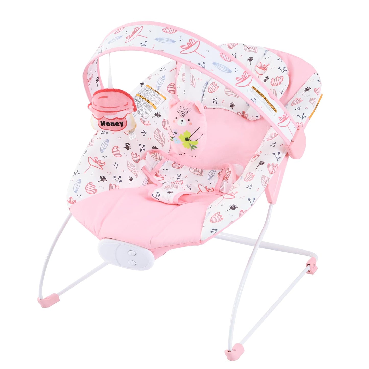 Otrolepota Baby Bouncer, Infants Bouncy Seat with Music and Vibrations,Baby Rocker with Hanging Rattles Bear & Honey Pot for New
