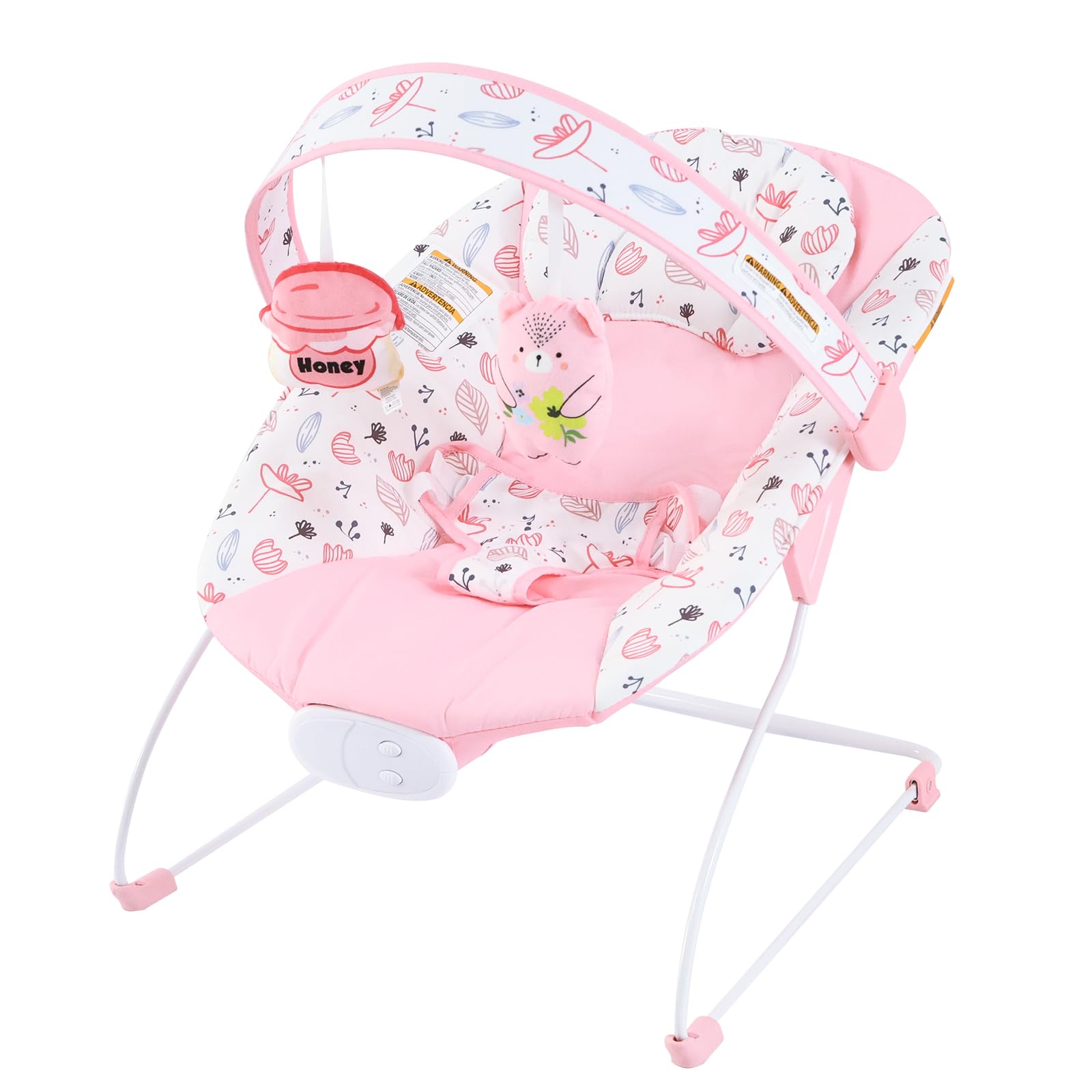 Otrolepota Baby Bouncer, Infants Bouncy Seat with Music and Vibrations,Baby Rocker with Hanging Rattles Bear & Honey Pot for New