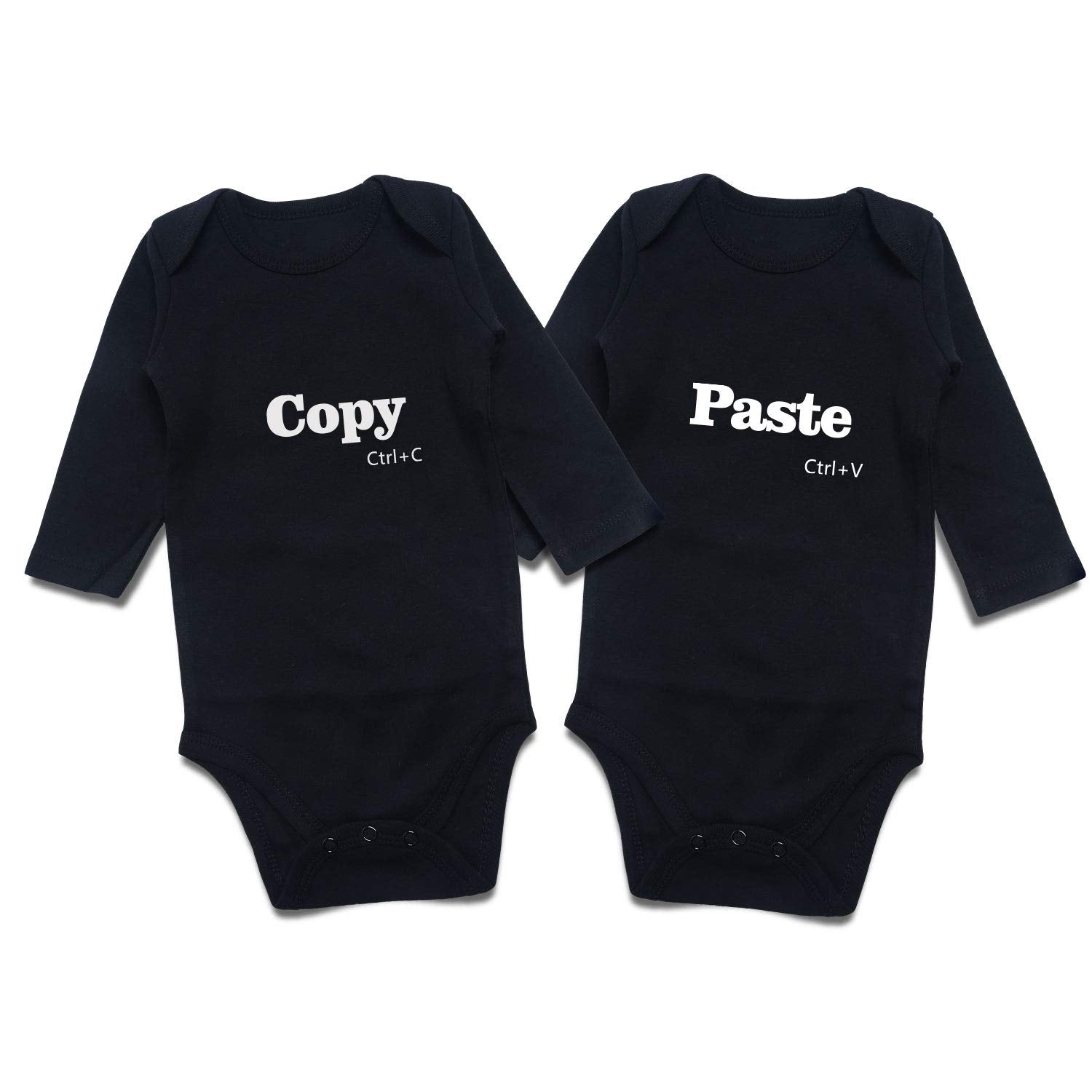 Defahn Funny Twins Baby Long-Sleeve Bodysuits Clothes Unisex Outfits 0-24M (Black 02, 0-3 Months)