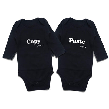 Defahn Funny Twins Baby Long-Sleeve Bodysuits Clothes Unisex Outfits 0-24M (Black 02, 0-3 Months)