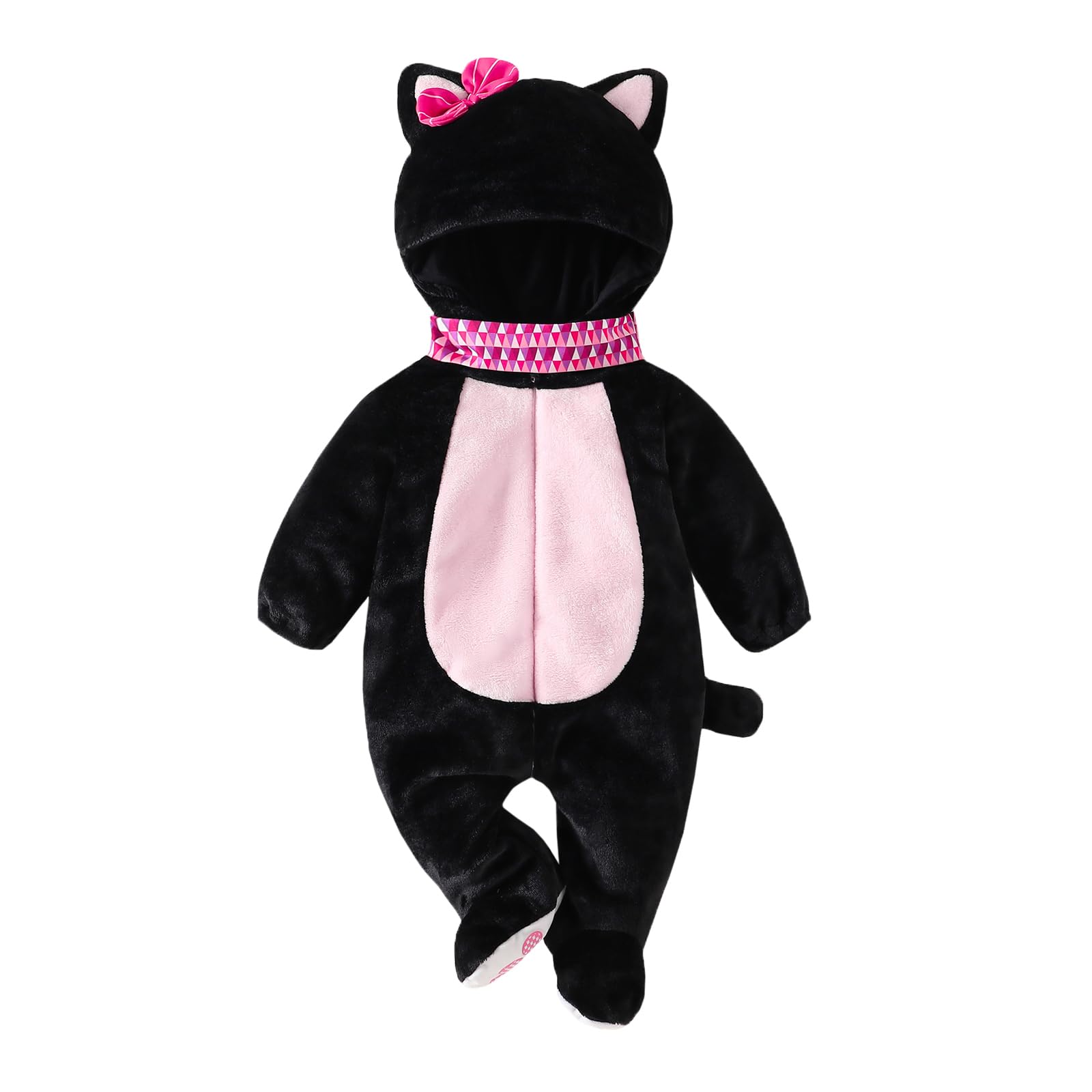 Muineobuka Newborn Baby Boy Girl Animal Costume Infant Cat Cosplay Hooded Bodysuit Toddler Fuzzy Warm Halloween Outfits (Pink, 9