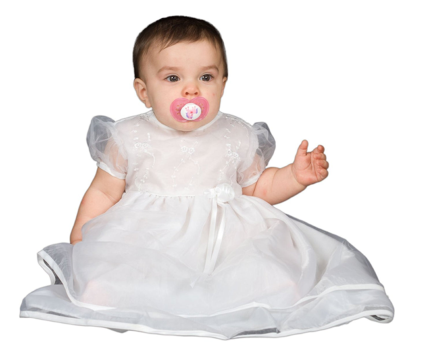 Christening Day White Sheer Organza With Embroidered Bodice - 24M