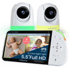 Babysense Full HD 5.5 Split Screen Baby Monitor with 2 Cameras, 6-Color Night Light, White Noise, Sound & Light Machine, 20-Hour
