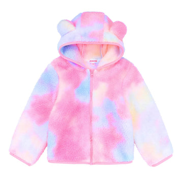 Jeskids Toddler Girls Boys Fleece Hoody Jacket Zip Up Teddy Coat Warm Winter Outwear Pink Tie Dye 6T 7T