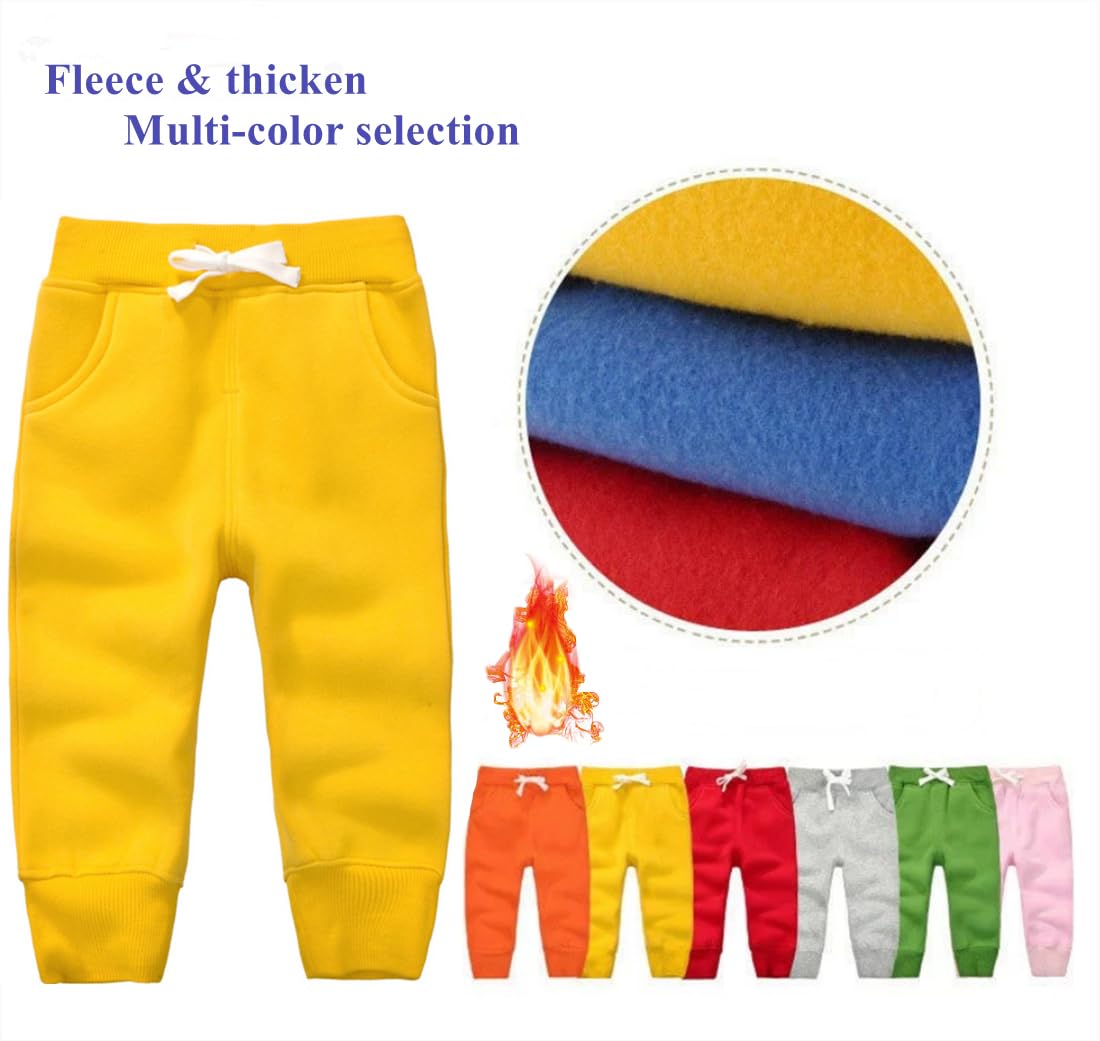 CuteOn Unisex Toddler Jogger Pants Kids Cotton Elastic Waist Winter Baby Sweatpants Pants 5Years Yellow