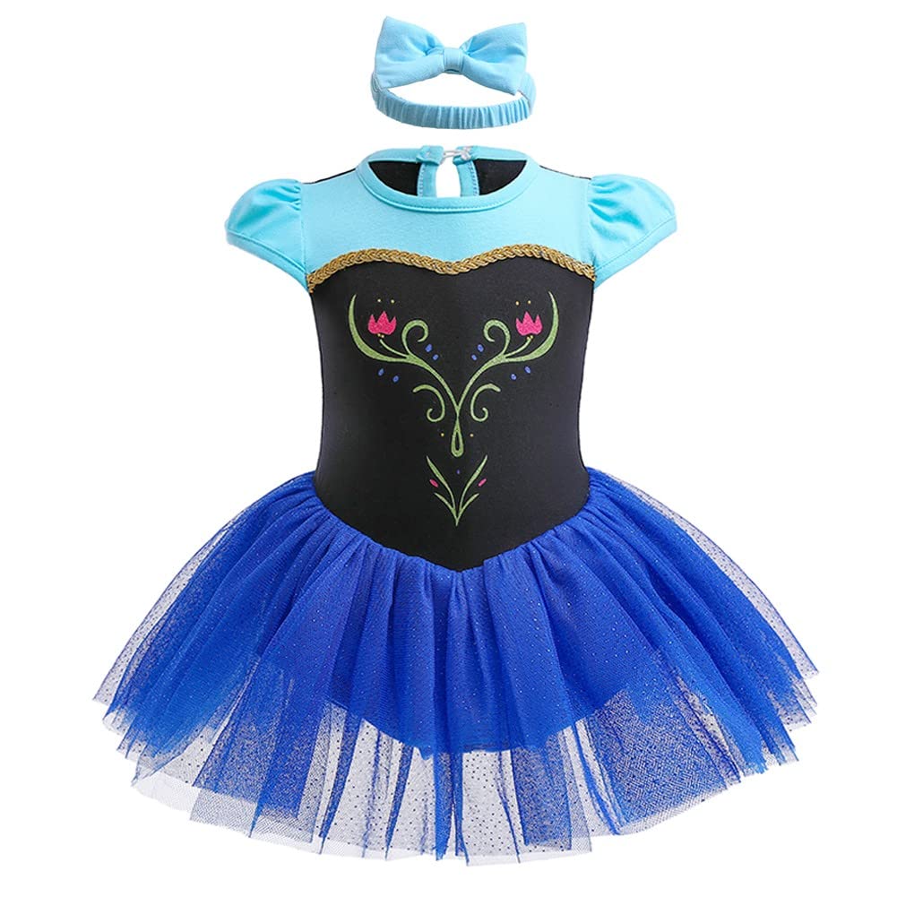 Hoizosg Anna Princess Costume For Baby Girls Halloween Outifts Birthday Bodysuit Romper Tutu Dress W/Headband Blue 95