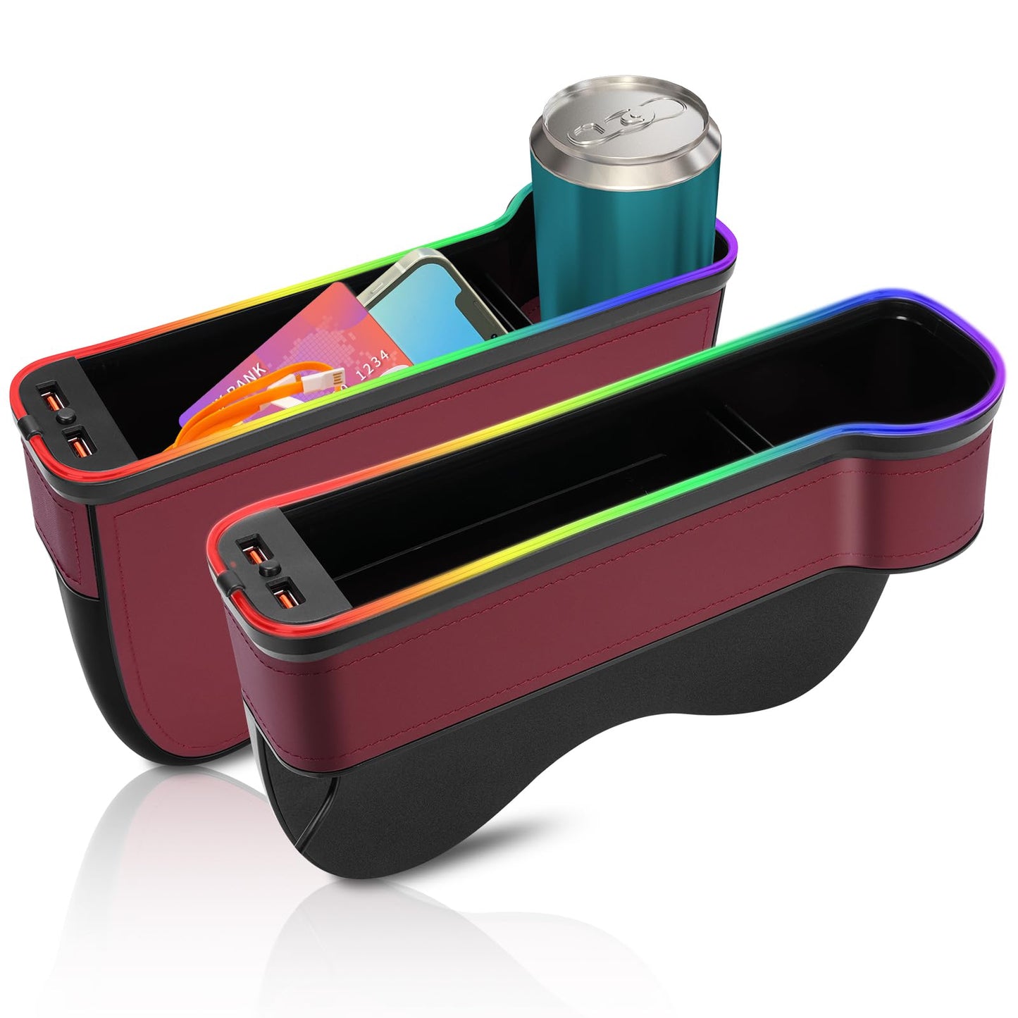 WODHMIEY 2PCS LED Car Seat Gaps Filler Organizer,Front Seat Gaps Filler, Car Seat Organizer with Ambient Light, USB Charger for 