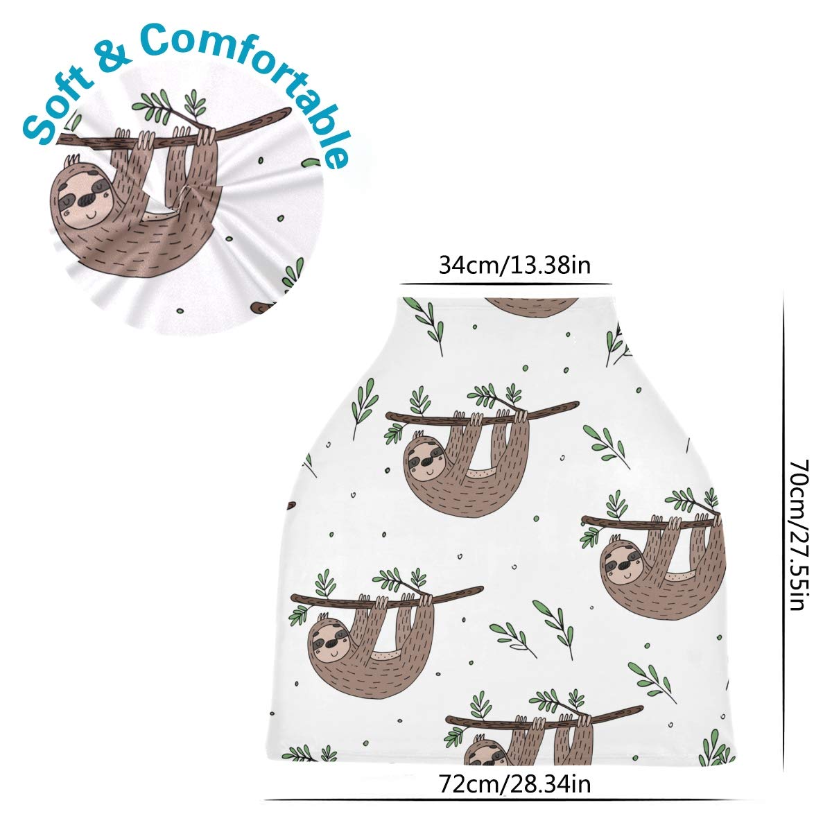 Nursing Cover Breastfeeding Scarf, Cute Doodle Sloth Car Seat Covers For Babies Infant, Stroller Cover, Carseat Canopy For Boys